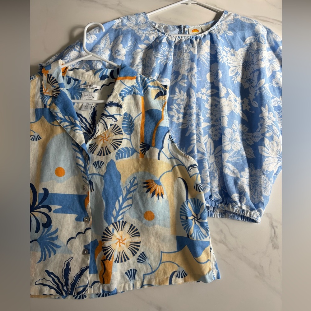 2 piece bundle Tropical Print Linen blouse Sz XL - Picture 2 of 10